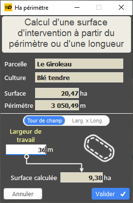 Calcul surface d'intervention