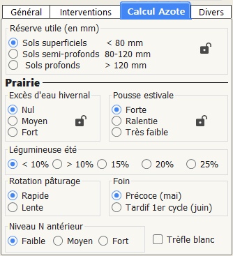 Onglet calcul azote