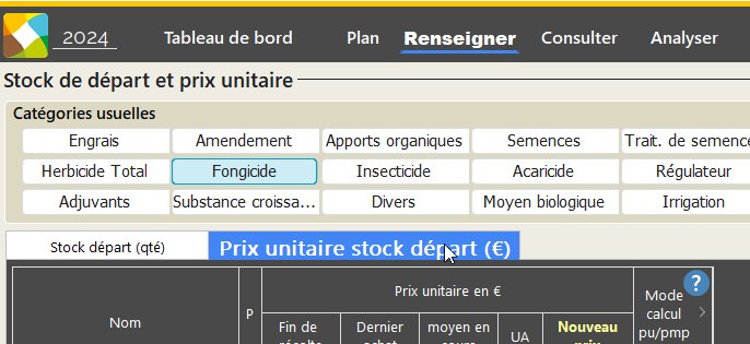 Onglet prix